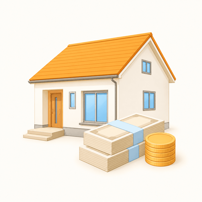 住宅と補助金を表すイラスト